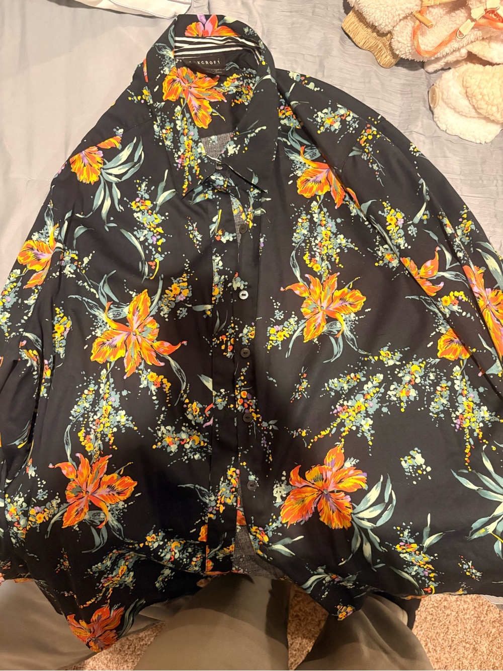 Foxcroft Black Button-Front Shirt with Bright Floral Print